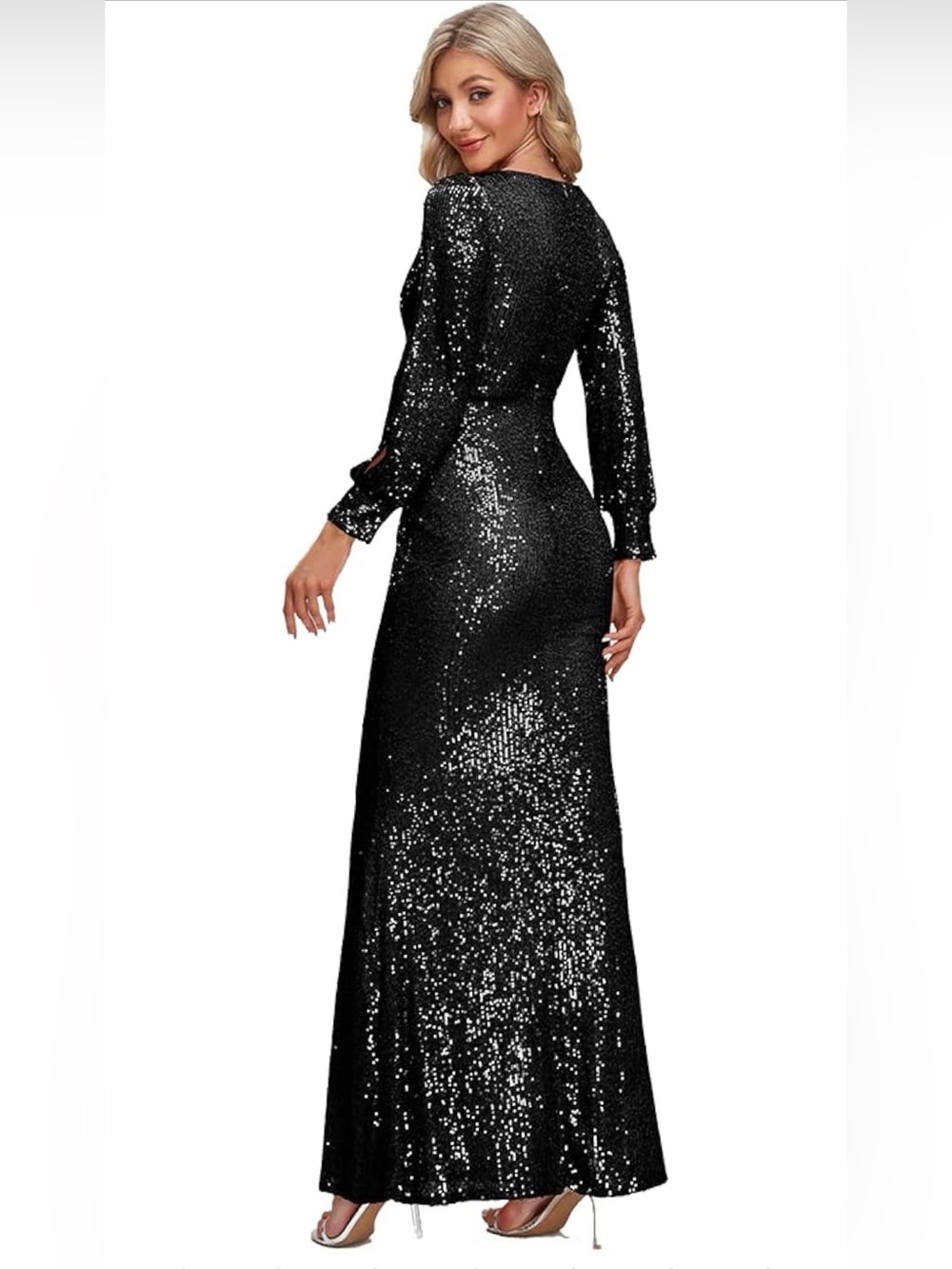 Black Sequin Long Sleeve Evening Gown - Elegant Party Dress